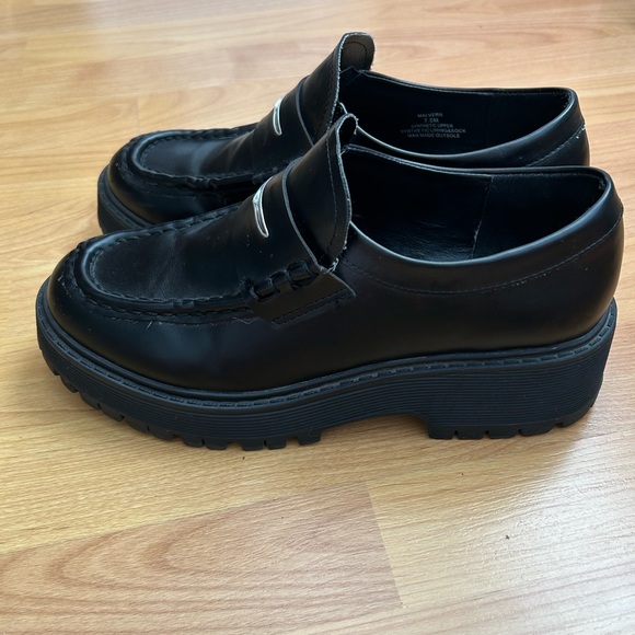 Steve Madden Lawrence Black Leather Chunky Platform Loafers Wmns 7.5 - Picture 2 of 6